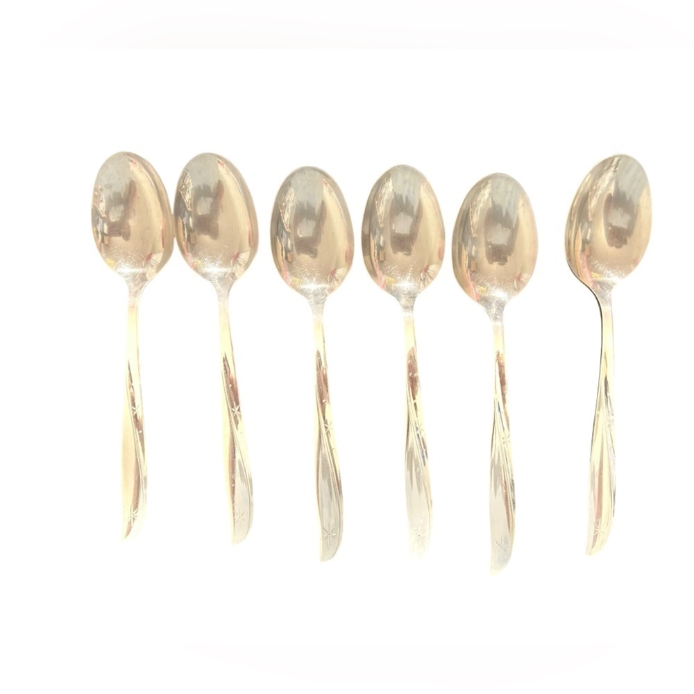 6 Atomic Star Twin Vintage Oneida Serving Soup Spoons 1950’s
